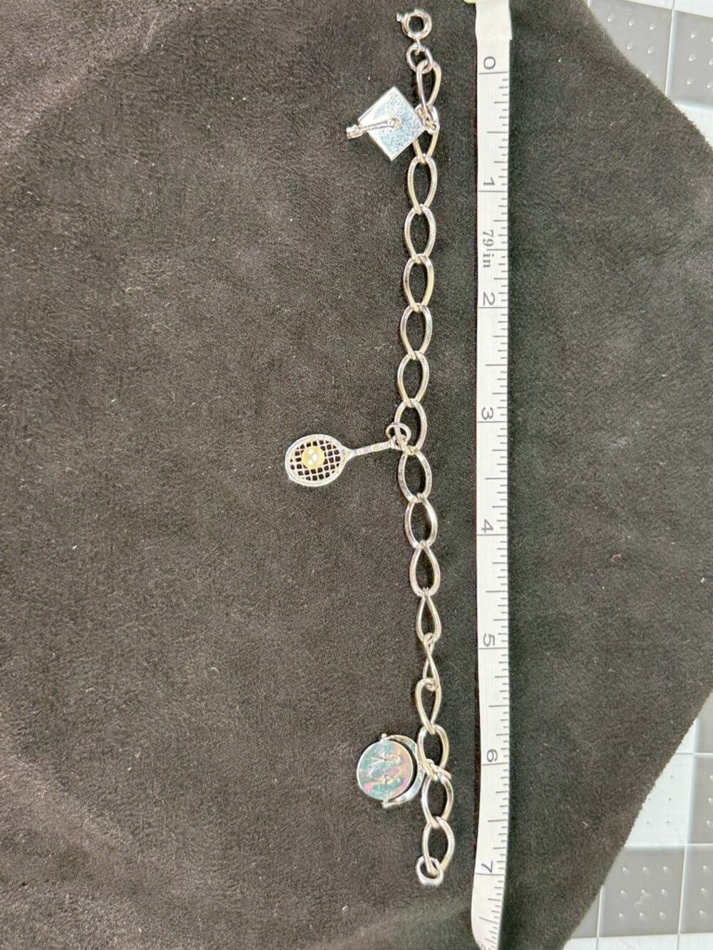 Vintage Spencer Sterling Silver 7" Charm Bracelet I Love You Spinner Tennis Cap